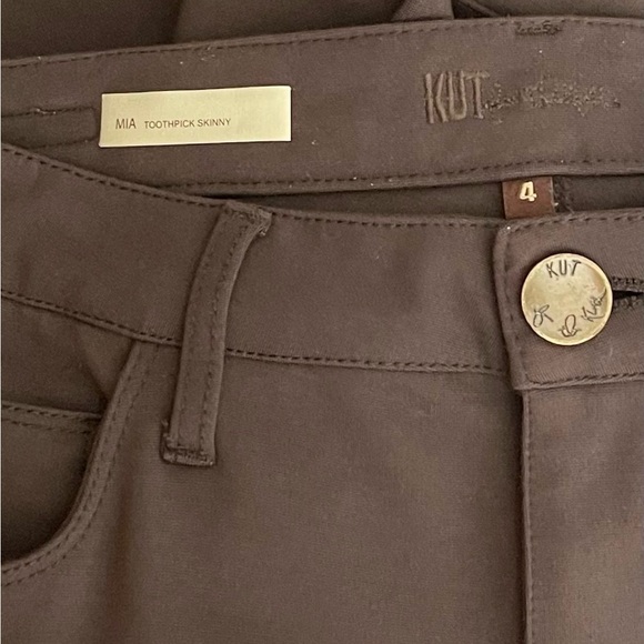 Kut From The Kloth | Mia Toothpick Skinny Ponte Pants Brown Stretch Pockets - Picture 6 of 8